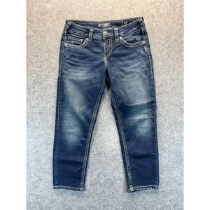 Silver Jeans Women's 29x24 Suki Midrise Capri‎ Joga Stretch Blue Pants